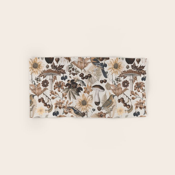 Autumn Garden With Birds In Warm Fall Colors Bath Towel Gallery Image 1