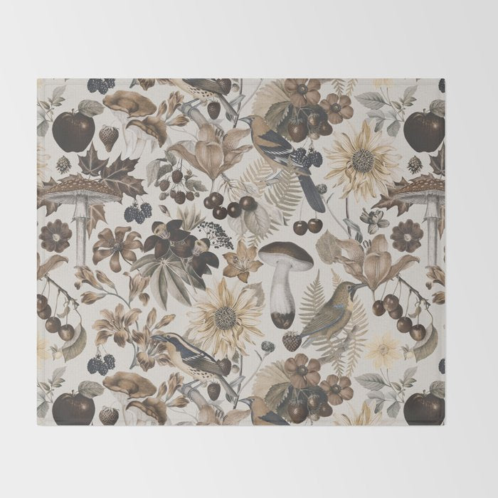 Autumn Garden With Birds In Warm Fall Colors Throw Blanket Gallery Image 2