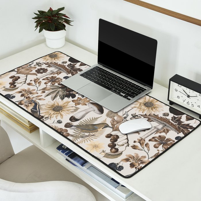 Autumn Garden With Birds In Warm Fall Colors Desk Mat Gallery Image 2