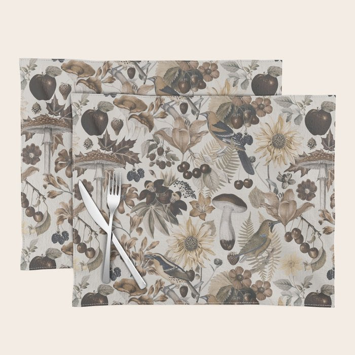 Autumn Garden With Birds In Warm Fall Colors Placemat Gallery Image 1