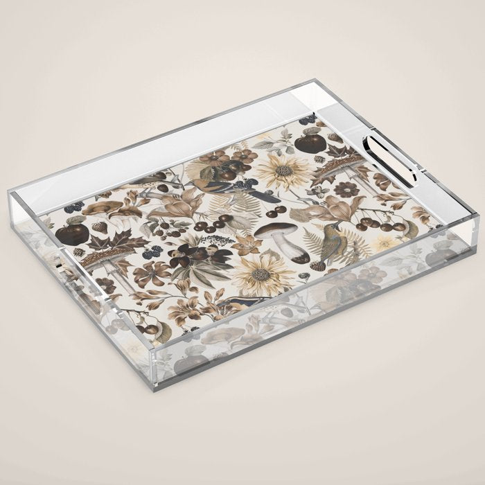 Autumn Garden With Birds In Warm Fall Colors Acrylic Tray Gallery Image 1
