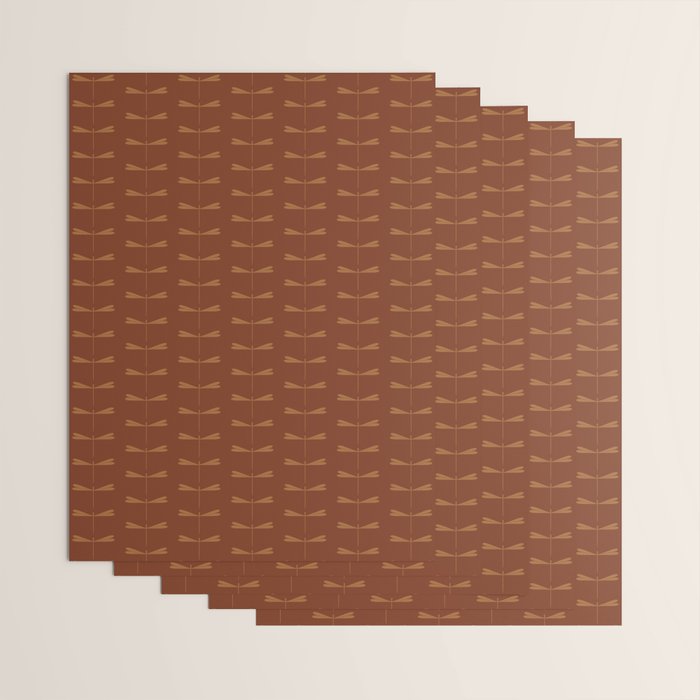 Dragonfly Pattern IV Brick Red Wrapping Paper Gallery Image 3