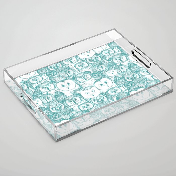 just owls teal blue Acrylic Tray Gallery Image 1