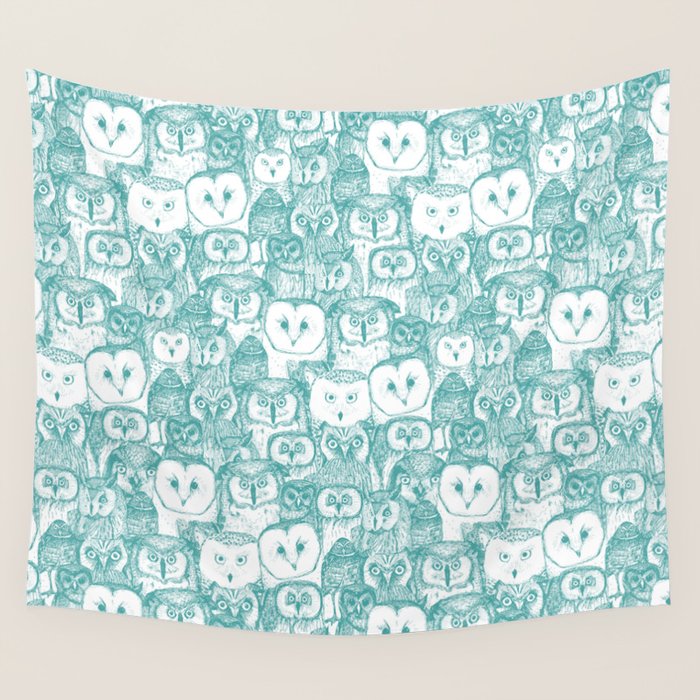 just owls teal blue Wall Tapestry Gallery Image 4