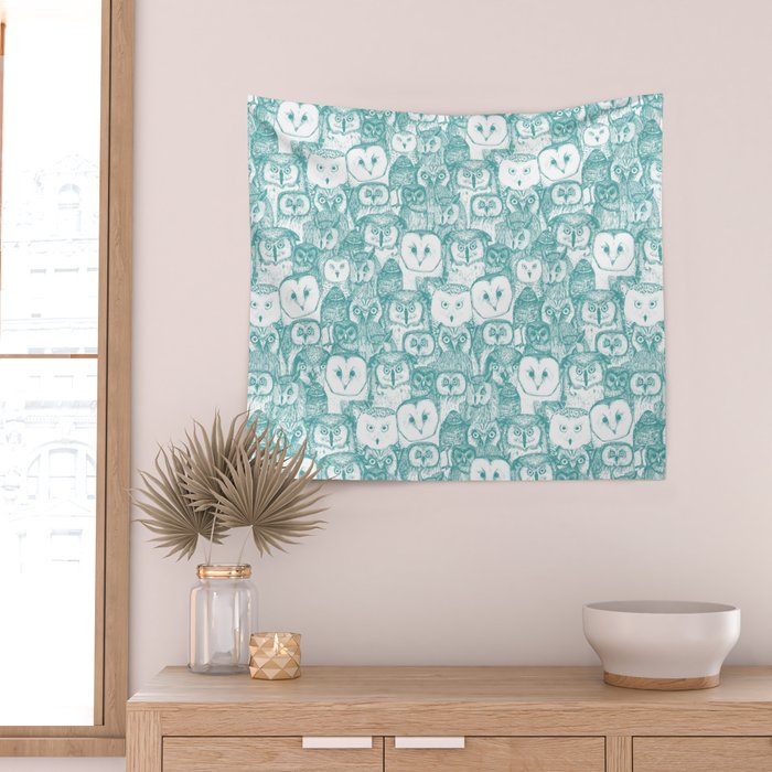 just owls teal blue Wall Tapestry Gallery Image 2