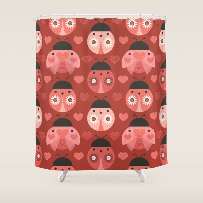 Love Bug Ladybugs - Valentines Day Colors Shower Curtain Gallery Image 1