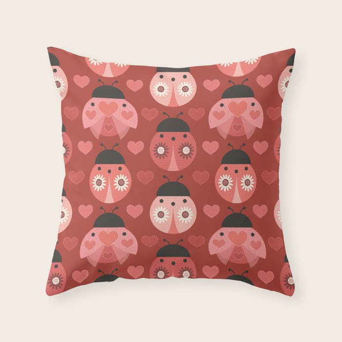 Love Bug Ladybugs - Valentines Day Colors Throw Pillow Gallery Image 6