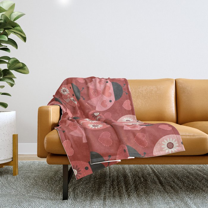 Love Bug Ladybugs - Valentines Day Colors Throw Blanket Gallery Image 1