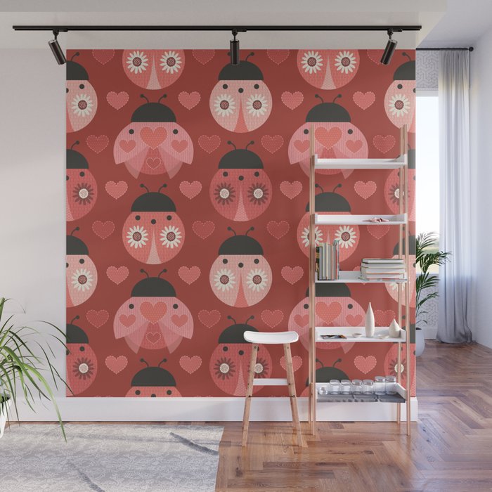 Love Bug Ladybugs - Valentines Day Colors Wall Mural Gallery Image 1