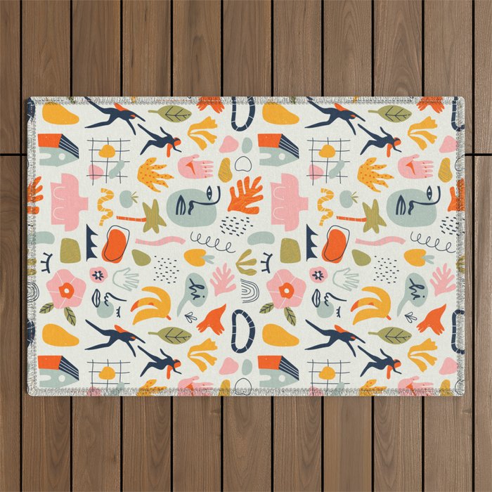 Abstract organic summer nature art pattern Outdoor Rug Gallery Image 1