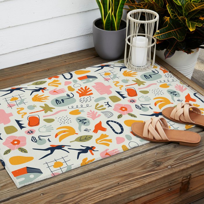 Abstract organic summer nature art pattern Outdoor Rug Gallery Image 2