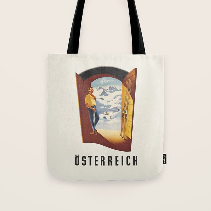 Austria Skiing Vintage Travel Poster, 1950s Tote Bag Gallery Image 1