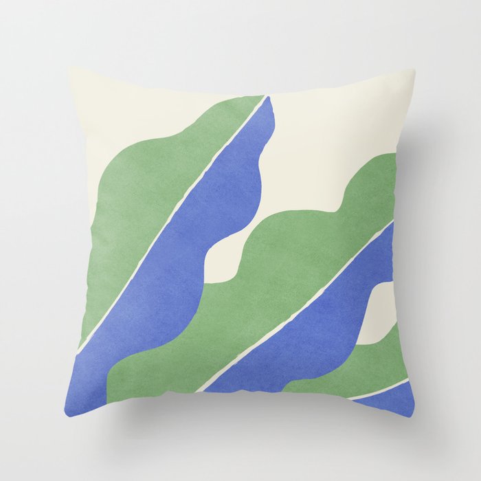 Color Block Abstract Leaf - Blue Green Throw Pillow Gallery Image 1