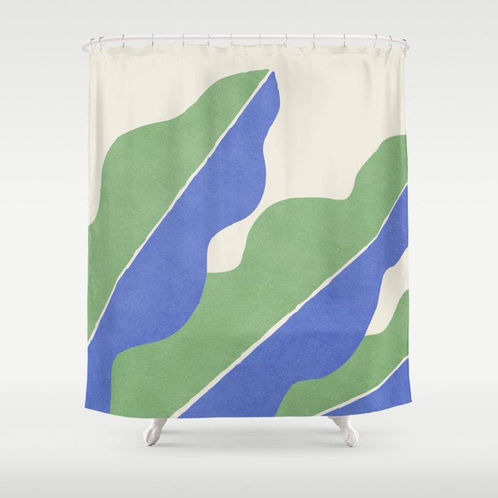 Color Block Abstract Leaf - Blue Green Shower Curtain Gallery Image 1