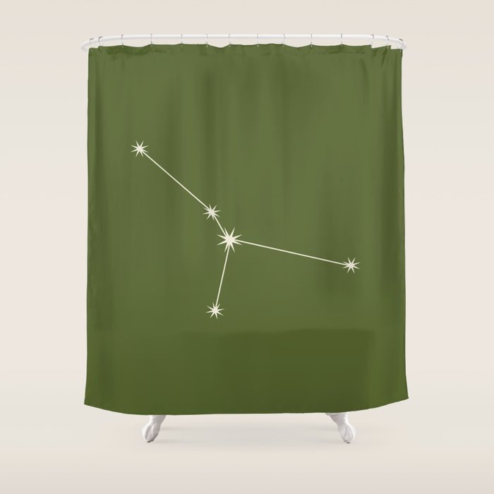 Cancer Zodiac Star Constellation Line Art Olive Green Shower Curtain Gallery Image 1
