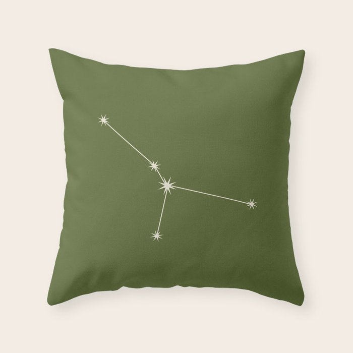 Cancer Zodiac Star Constellation Line Art Olive Green Throw Pillow Gallery Image 6