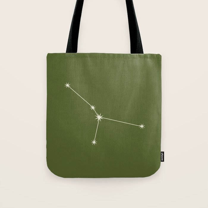 Cancer Zodiac Star Constellation Line Art Olive Green Tote Bag Gallery Image 1