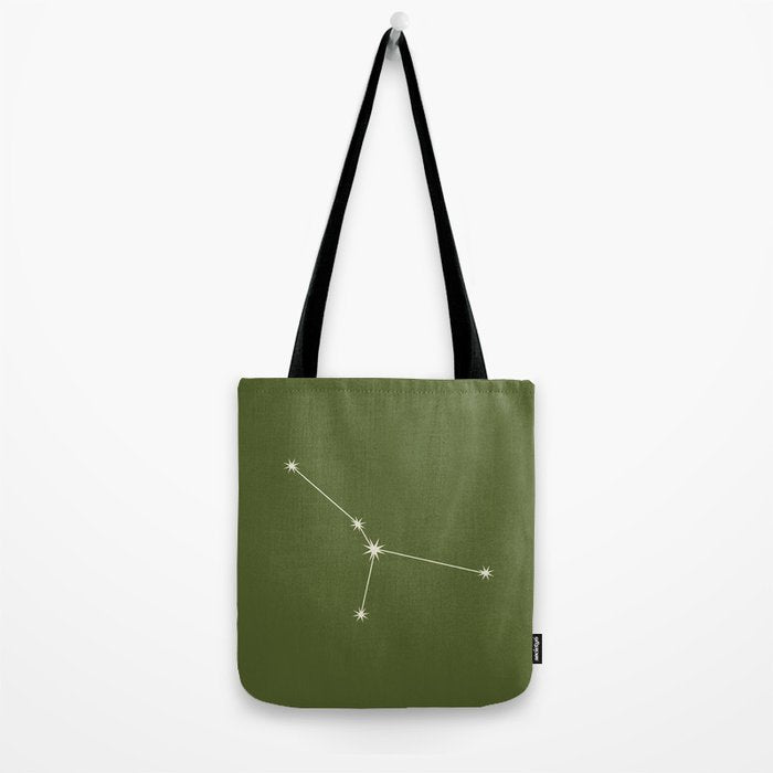 Cancer Zodiac Star Constellation Line Art Olive Green Tote Bag Gallery Image 2