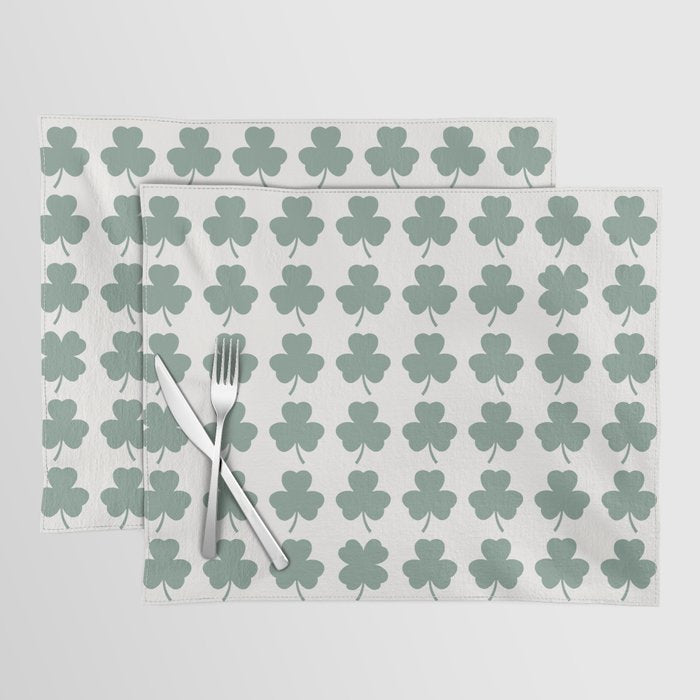 Clovers XXXII Sage Green Botanical Pattern Placemat Gallery Image 1