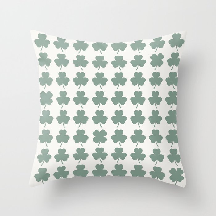 Clovers XXXII Sage Green Botanical Pattern Throw Pillow Gallery Image 1