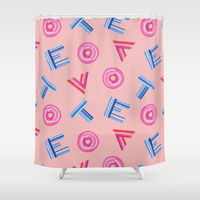 Cast Your Vote | Hand-Lettered Pattern in Peach Shower Curtain Gallery Image 1