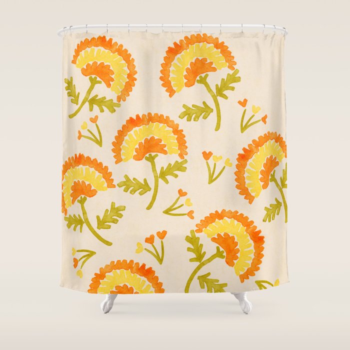 Marigold print- Mexico City Flower Market  Shower Curtain Gallery Image 1