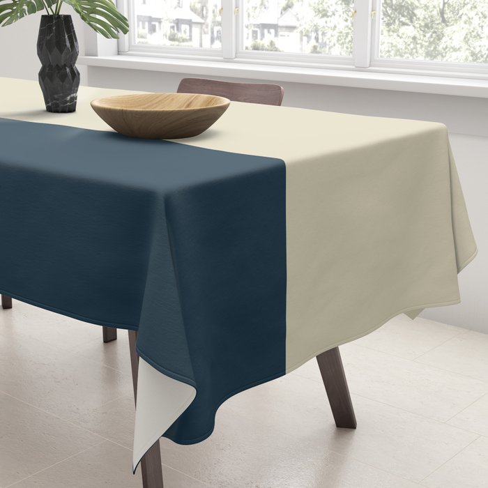 Minimalist Color Block Solid in Cream Beige and Navy Blue Tablecloth Gallery Image 3
