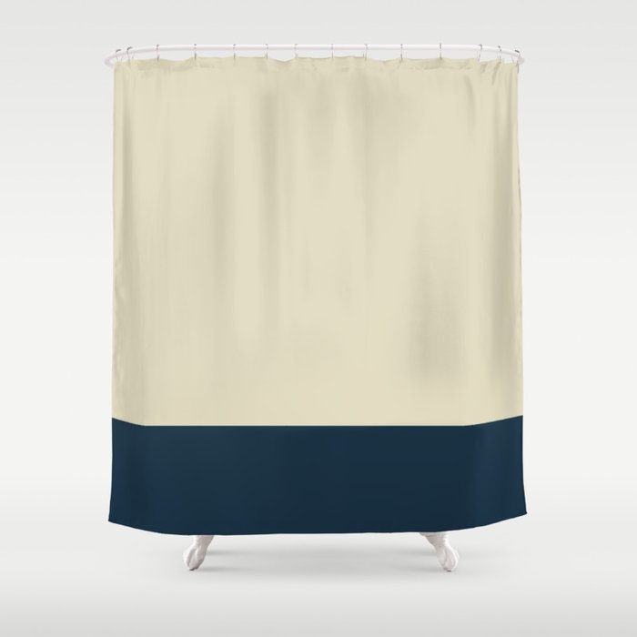 Minimalist Color Block Solid in Cream Beige and Navy Blue Shower Curtain Gallery Image 1