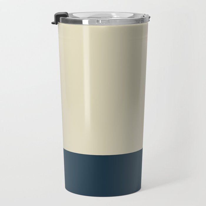 Minimalist Color Block Solid in Cream Beige and Navy Blue Travel Mug Gallery Image 3