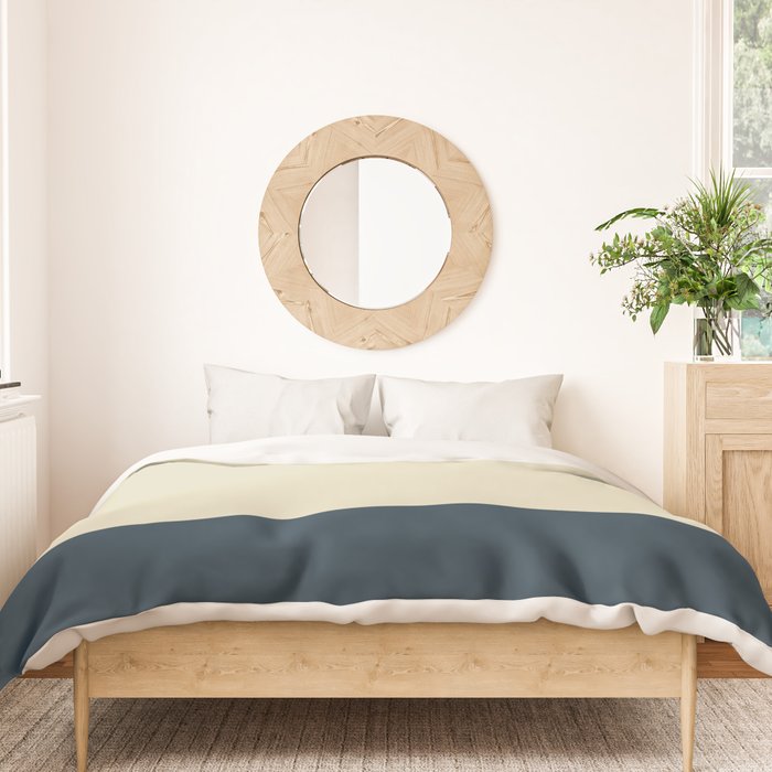 Minimalist Color Block Solid in Cream Beige and Navy Blue Duvet Cover Gallery Image 3