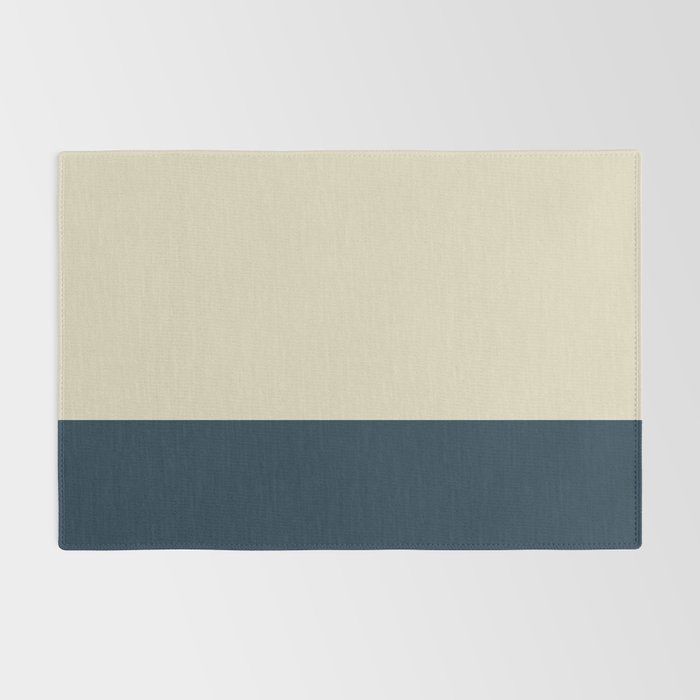 Minimalist Color Block Solid in Cream Beige and Navy Blue Rug Gallery Image 2