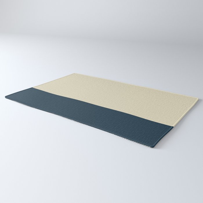 Minimalist Color Block Solid in Cream Beige and Navy Blue Rug Gallery Image 3
