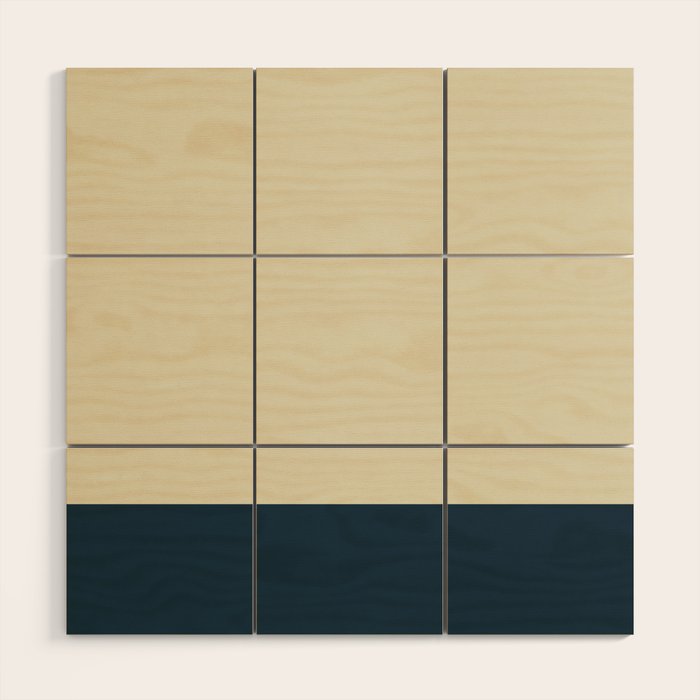 Minimalist Color Block Solid in Cream Beige and Navy Blue Wood Wall Art Gallery Image 1