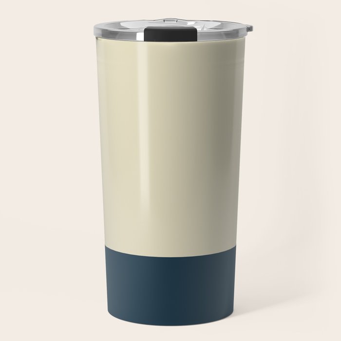 Minimalist Color Block Solid in Cream Beige and Navy Blue Travel Mug Gallery Image 1