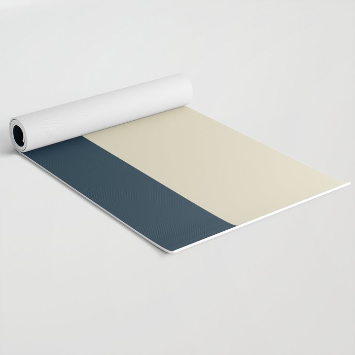Minimalist Color Block Solid in Cream Beige and Navy Blue Yoga Mat Gallery Image 2