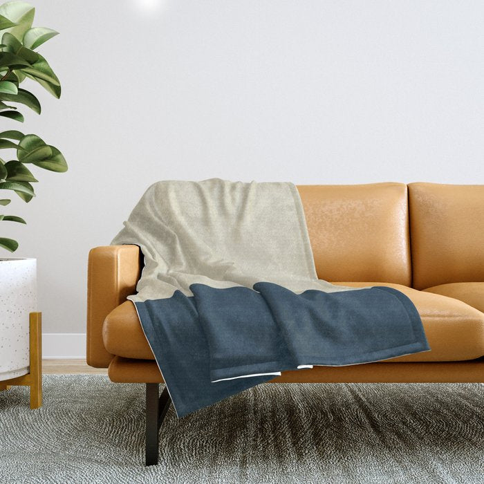 Minimalist Color Block Solid in Cream Beige and Navy Blue Throw Blanket Gallery Image 1