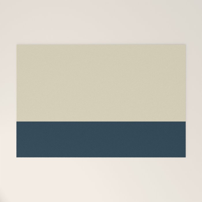 Minimalist Color Block Solid in Cream Beige and Navy Blue Welcome Mat Gallery Image 1