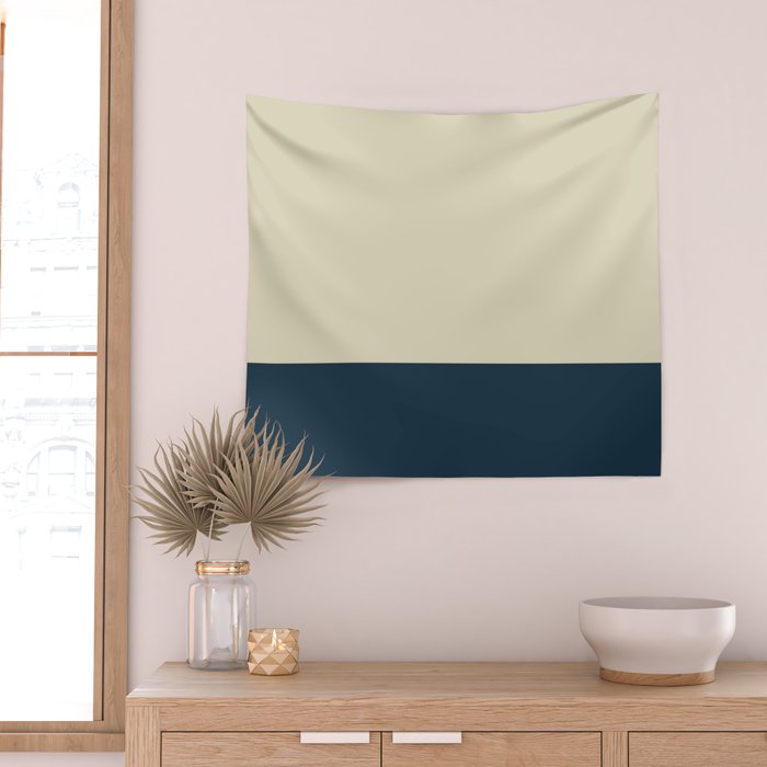 Minimalist Color Block Solid in Cream Beige and Navy Blue Wall Tapestry Gallery Image 2