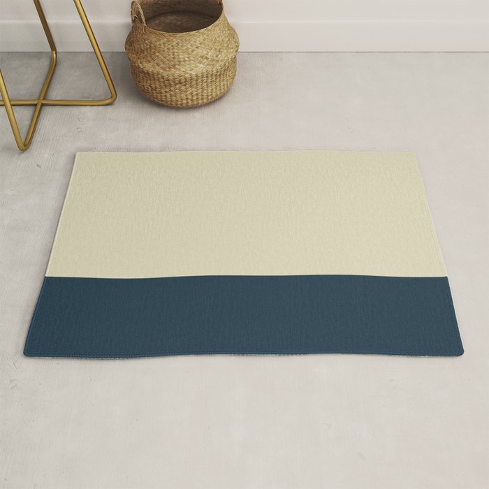Minimalist Color Block Solid in Cream Beige and Navy Blue Rug Gallery Image 1