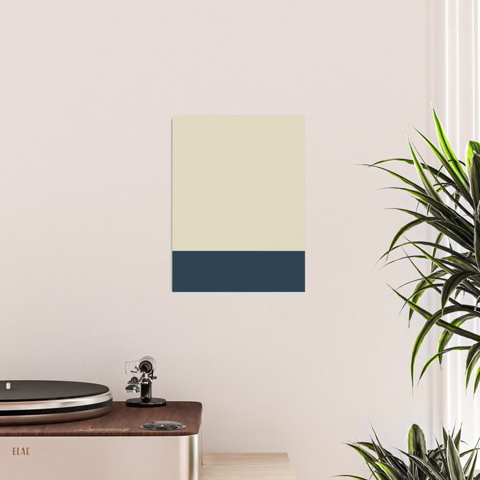 Minimalist Color Block Solid in Cream Beige and Navy Blue Poster Gallery Image 2