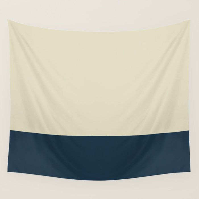 Minimalist Color Block Solid in Cream Beige and Navy Blue Wall Tapestry Gallery Image 1