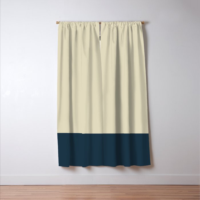 Minimalist Color Block Solid in Cream Beige and Navy Blue Window Curtain Gallery Image 3