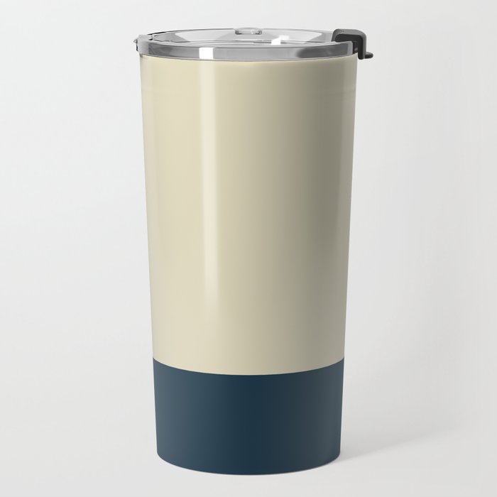 Minimalist Color Block Solid in Cream Beige and Navy Blue Travel Mug Gallery Image 2