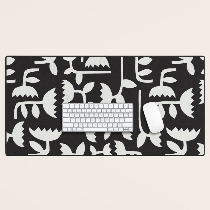 Linocut Tulip Pattern #4 Desk Mat Gallery Image 1
