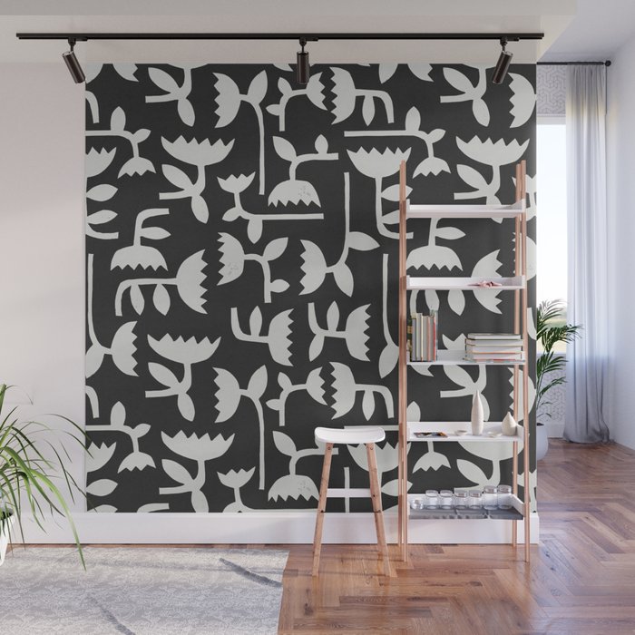 Linocut Tulip Pattern #4 Wall Mural Gallery Image 1