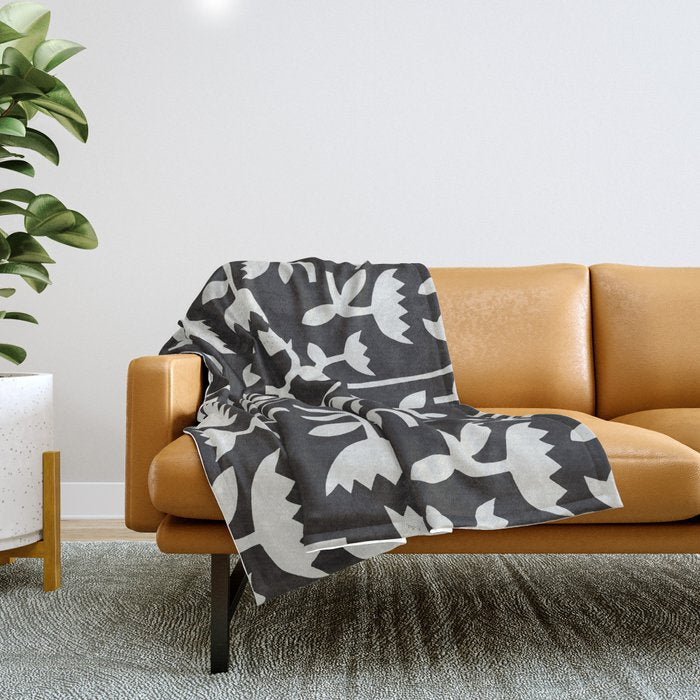 Linocut Tulip Pattern #4 Throw Blanket Gallery Image 1