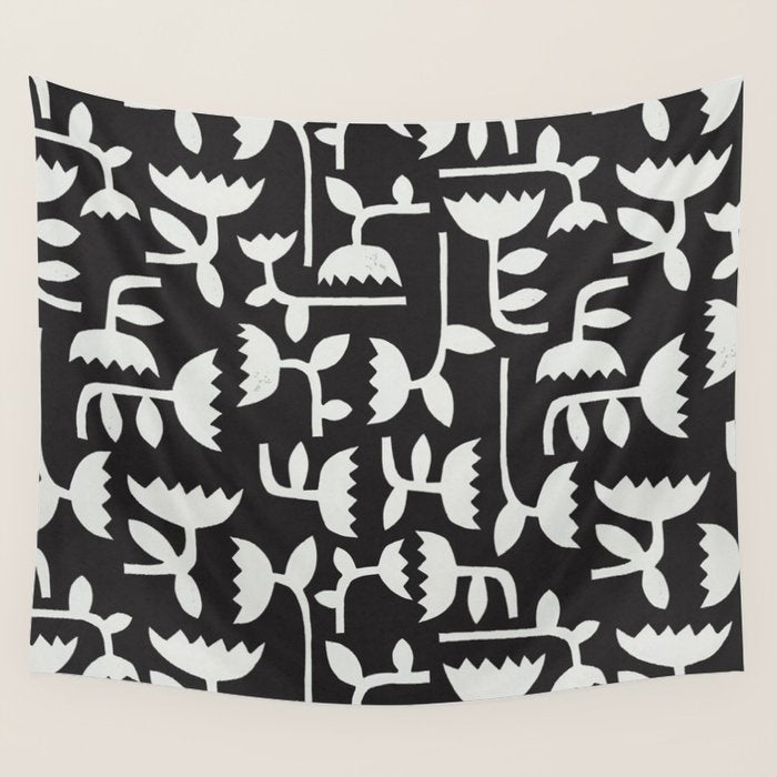 Linocut Tulip Pattern #4 Wall Tapestry Gallery Image 4