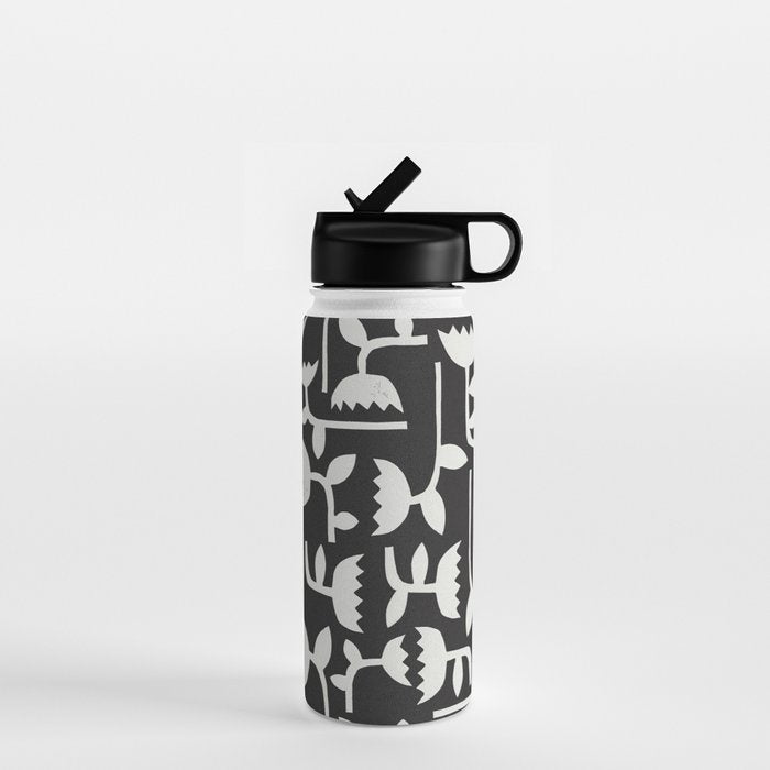 Linocut Tulip Pattern #4 Water Bottle Gallery Image 1
