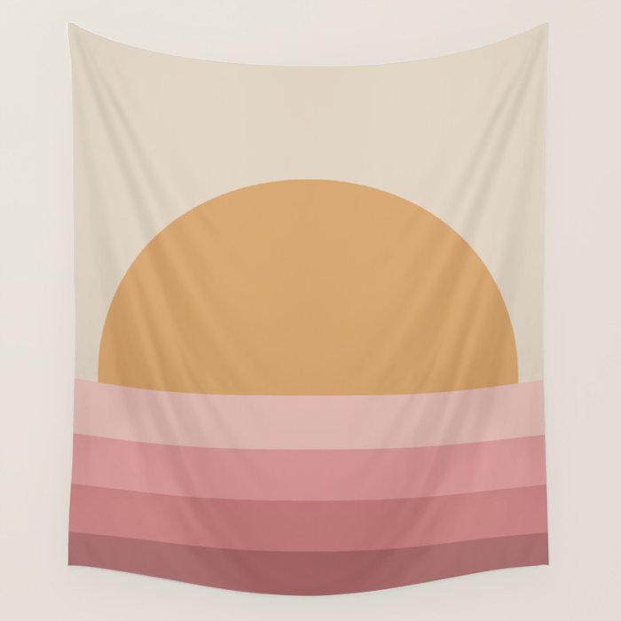 Minimal Retro Sunset Sunrise - Neutral Pink Wall Tapestry Gallery Image 4