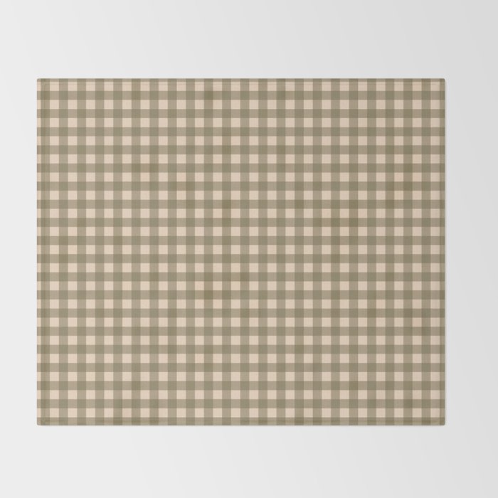 Gingham Plaid Olive Vintage Green Throw Blanket Gallery Image 2